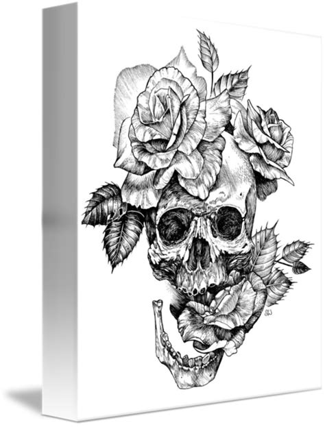 Skull And Roses Mounted Print By Saraknid Skull Rose Tattoos Full