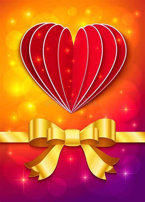 Valentines Day Greeting Card With Heart And Ribbon Stock Vector