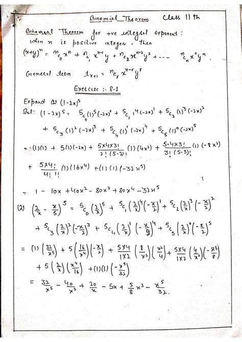 SOLUTION Solutions Binomial Theorem Class 11th Maths Handwritten Notes