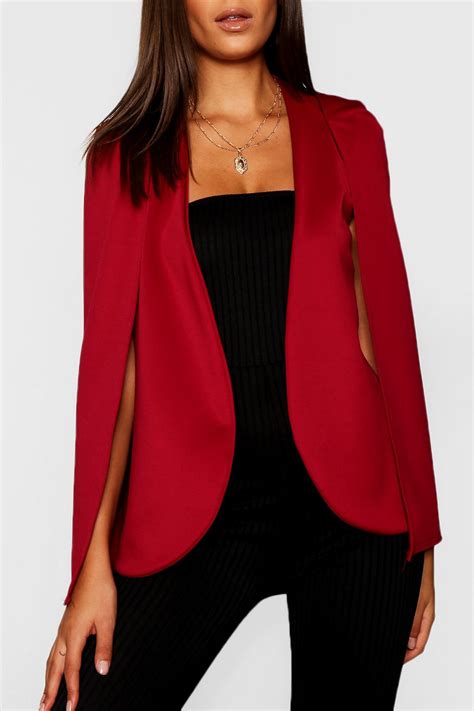 Tall Cape Blazer Boohoo In 2020 Red Blazer Outfit Womens Fashion
