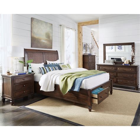 Queen size bed in split pencil reed rattan features geometric pattern and brass poster finials. Progressive Furniture Coronado Queen Storage Bed with ...