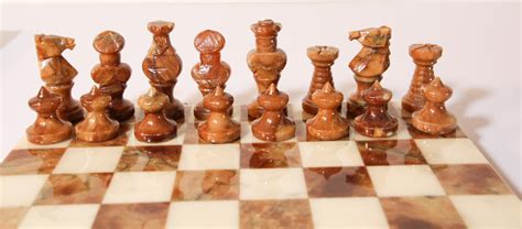 Vintage Italian Chess Board With Alabaster Carved Pieces At 1stdibs