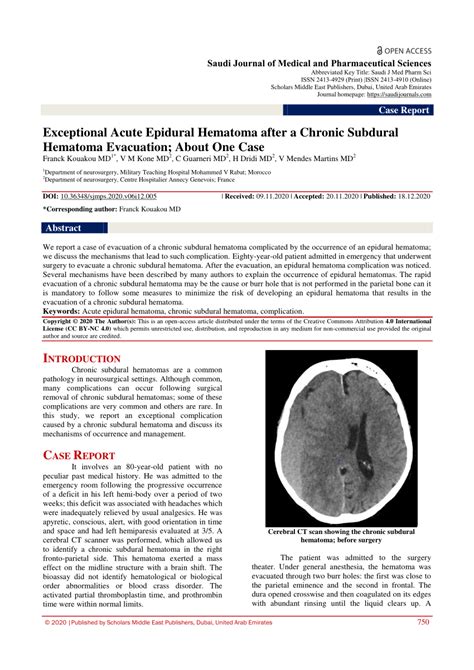 PDF Exceptional Acute Epidural Hematoma After A Chronic Subdural Hematoma Evacuation About