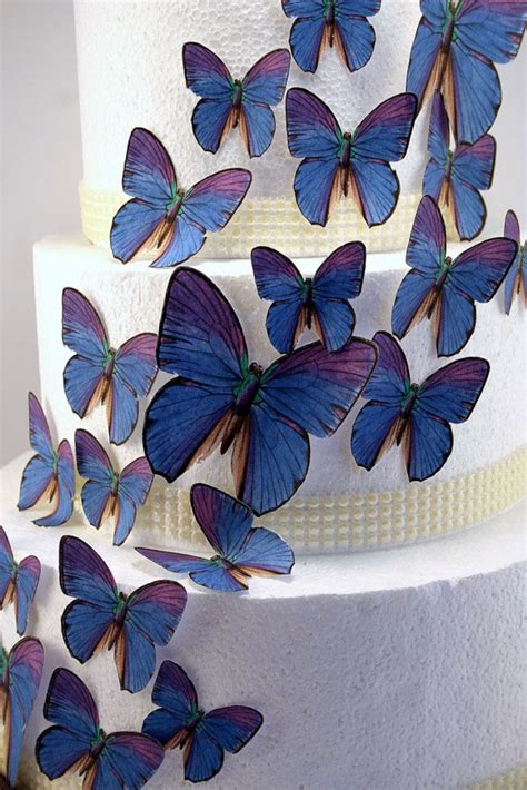 Edible Butterfly Cake Decorations Blue And Purple Edible Etsy
