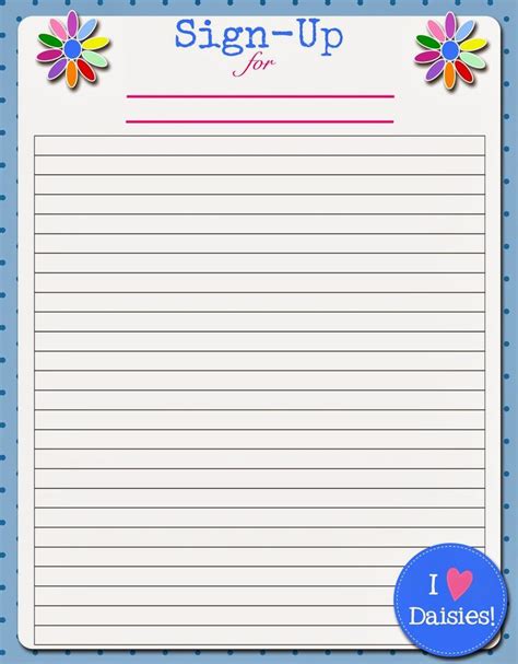 Free Sign Up Sheet Template Printable
