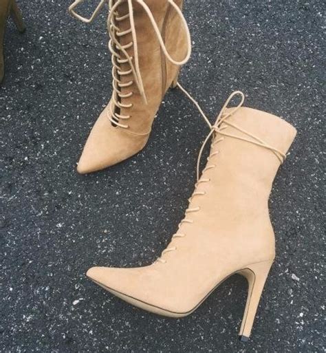 Hot Selling Lace Up Wide Mid Calf Boots Sexy Beige Stretch Fabric