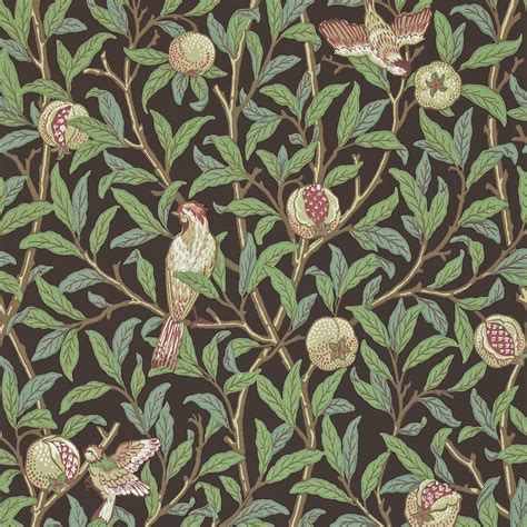 Morris And Co Bird And Pomegranate Charcoal And Sage Wallpaper