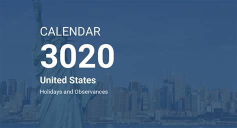 Year 3020 Calendar United States
