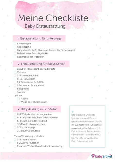 👶 Baby Erstausstattung 🤰 Liste zum Ausdrucken | Babyartikel.de