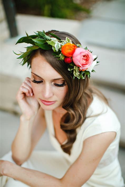 Flower Crown Bridal Hair Waves Wedding Style Wedding Makeup Flower Crown Hairstyle