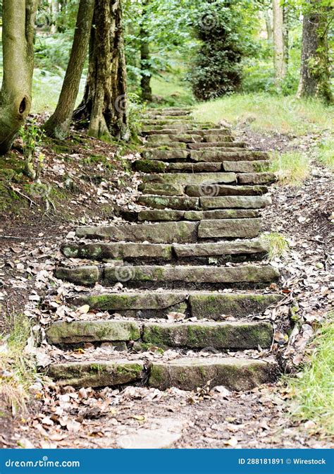 Old Stone Steps Leading Up Through The Terraced Gardens At Rivington