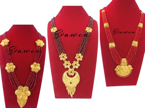 nepalese indian gold plated ranihaar beads long necklace red cyastal pote maala ebay