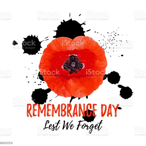 Remembrance Day Poppy Invitation Card Lest We Forget Message Stock