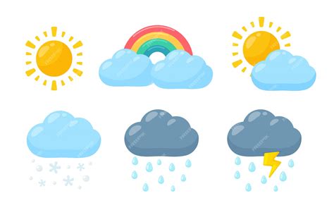 Premium Vector Cute Weather Icon Set Weather Forecast Icon Isolated
