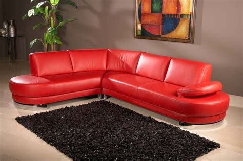 Chintaly Sierra Modern Red Leather Sectional Sofa Chaise Living Room
