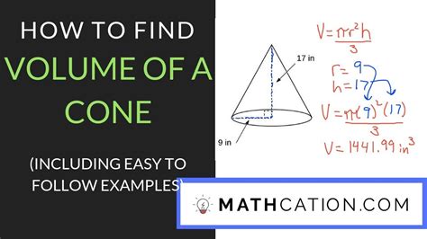 How To Find The Volume Of A Cone Mathcation Youtube