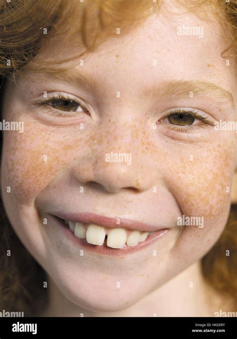 Child Girls Freckles Rehaired Smiles Cheerfully Portrait 6 10