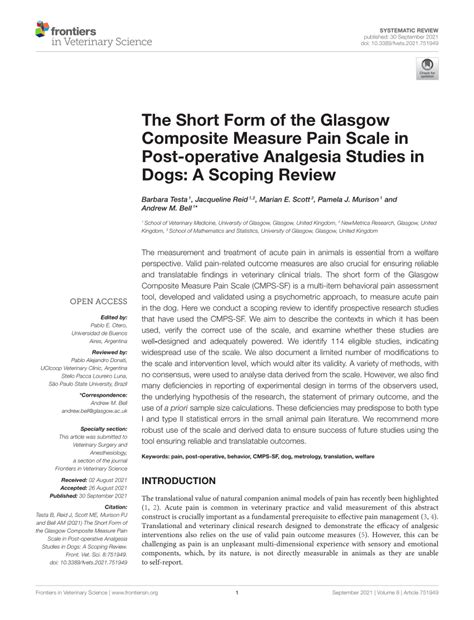 Pdf The Short Form Of The Glasgow Composite Measure Pain Scale In