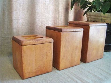 Vintage Minimalist Wooden Canister Set Square Wood Storage Etsy