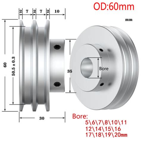 Double V Grooved Pulley Pu Round Belt Pulleys Aluminum Width 7mm Od 30