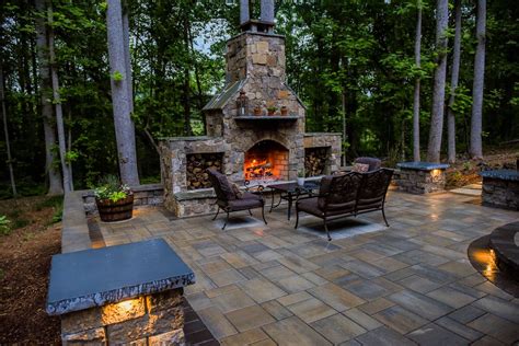 Paver Patio With Outdoor Fireplace Ecogreen Landscaping Paver Patio