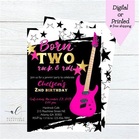 Born Two Rock And Roll Birthday Invitation Rock And Roll Etsy Rock