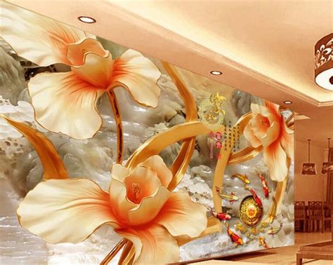 Beibehang Beautiful Jade Carved Peony Backdrop Wall Painting Background