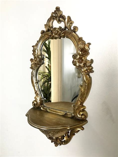 Vintage Ornate Gold Syroco Wall Mirror Shelf Etsy Wall Mirror With