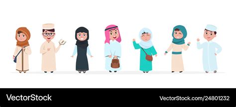 Muslim Kids Islamic Children Cartoon Characters Vector Image