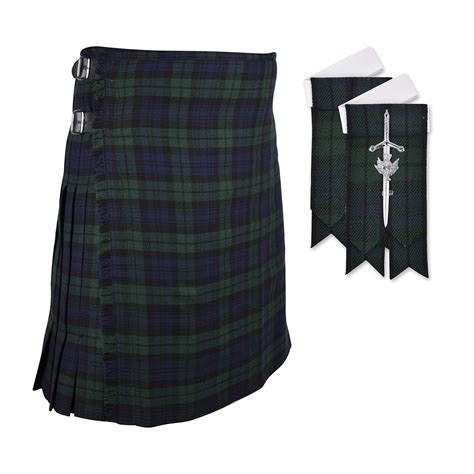 Scottish Black Watch 8 Yard Tartan Kilt Of Flashes And Kilt Pin Buy