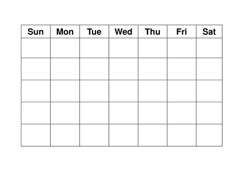 Blank Calendar Chart