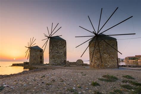 Windmills Of Chios Stock Photo Image Of Island Sunrise 103915276