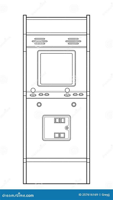 Arcade Cabinet Or Arcade Machine In Outline Style Front View Stock