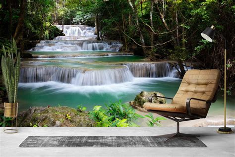 Tropical Forest Waterfall Wall Mural Wallpaper