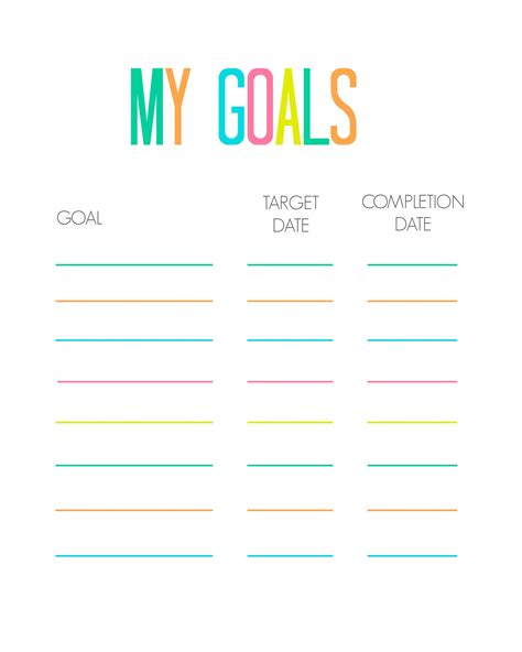 Free My Goals Tracker Printable Goal Charts Printable Chart Goal