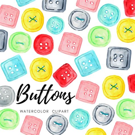 Button Clipart Watercolor Clipart Sewing Crafting Etsy