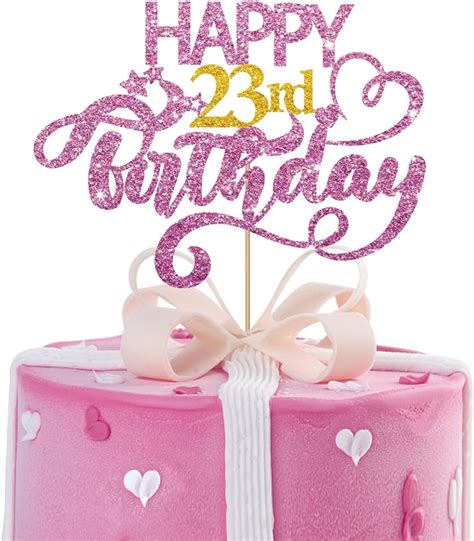 Pink Glitter Happy 23rd Birthday Cake Topper Twenty Three