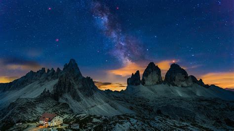 Wallpaper Id 133368 Milky Way Stars Italy Mountains Snow House