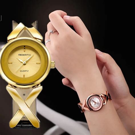 new rebirth brand luxury rose gold watch women quartz wristwatche leather bracelet dress