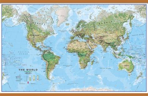 Huge World Wall Map Environmental Rolled Canvas With Wooden Hanging Bars