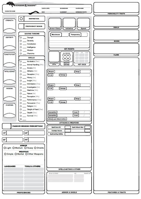 Form Fillable D D E Character Sheet Custom Printable Forms Free Online