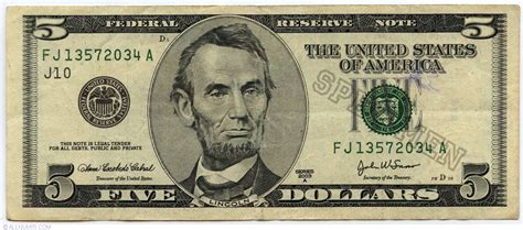 5 Dollars 2003A - J, 2003 Series - United States of America - Banknote