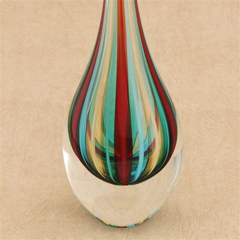 Murano Style Art Glass Striped Vase 12 Inch Circus Novica