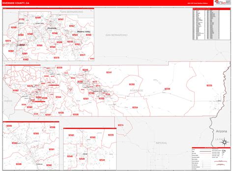 Riverside County Ca Zip Code Wall Map Red Line Style By Marketmaps