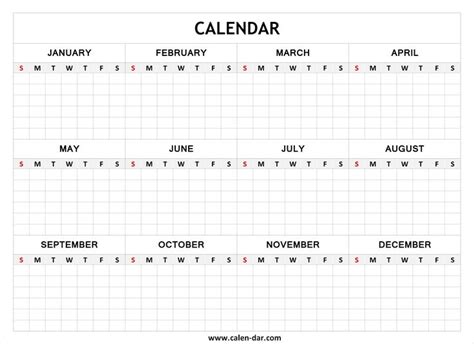 Blank Year Calendar Yearly Calendar Template Calendar Template