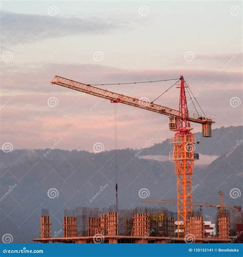 Orange Crane Stock Image Image Of City Geometric Building