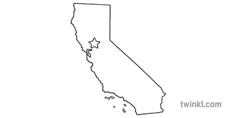 California Outline Usa State Map Sacramento Capital Ks1 Black And White