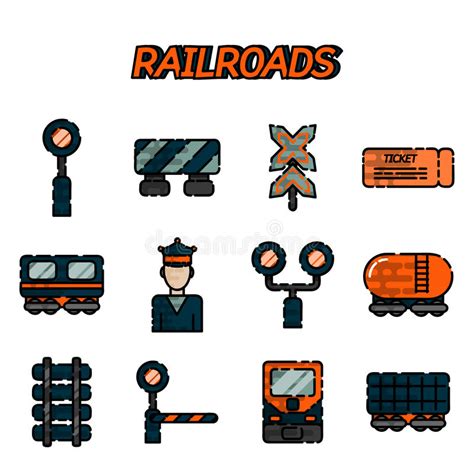 Iconos De Los Ferrocarriles Fijados Ilustración Del Vector