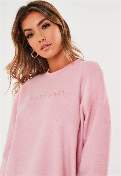 Pink Oversized Missguided Fleece Sweater Dress Missguided