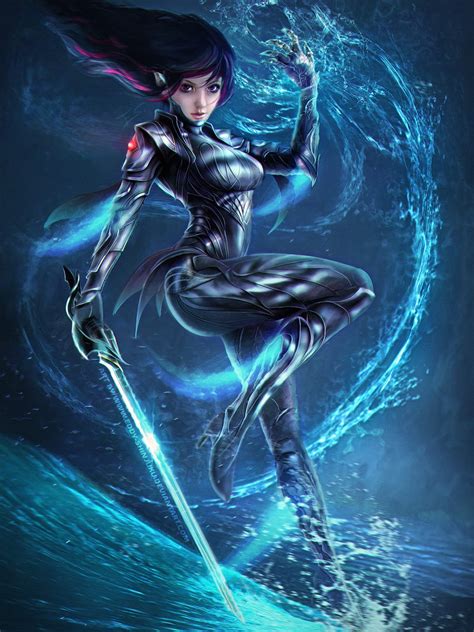 fantasy girl anime girls sword weapon realistic fantasy art blue cyan 1200x1600